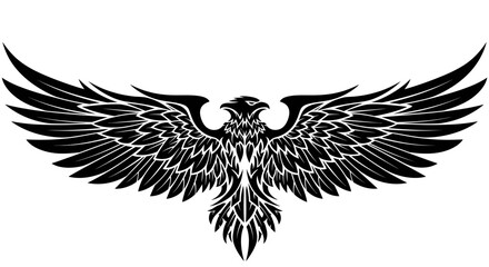 Obraz premium Black eagle with wings spread wide.