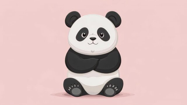 Animated Panda in a Blush Setting: A charming panda character, rendered in a delightful cartoon style, sits serenely against a soft, blush backdrop.