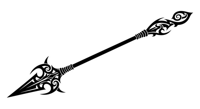 Decorative spear with ornate metalwork details.