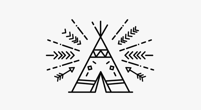 Teepee with arrows and feathers.