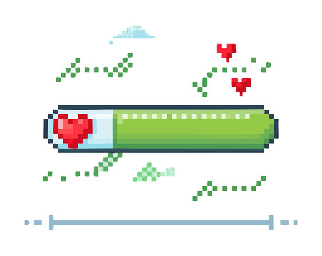 floating health bar pixel art graphic for player status indicators and energy level UI elements for retro style mobile platformer game apps
