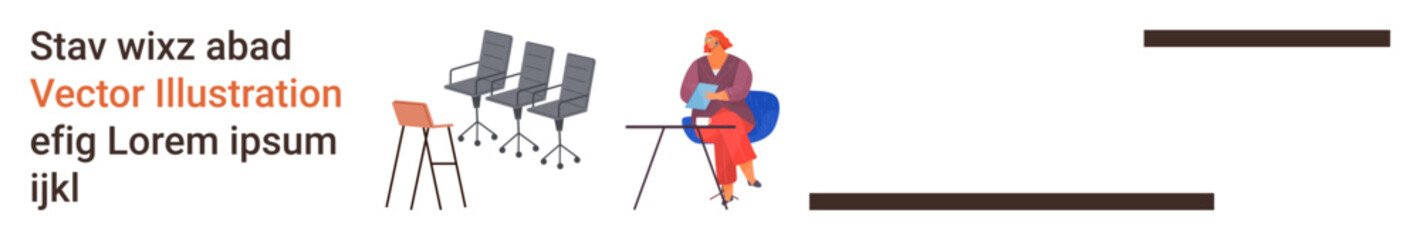 Fototapeta premium Remote work, modern technology, office culture, coworking spaces, productivity, digital collaboration. Worker using laptop, office chairs and tables. Remote work and modern technology concept