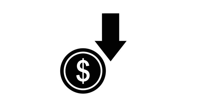 Dollar symbol coin with a downward arrow representing financial decline