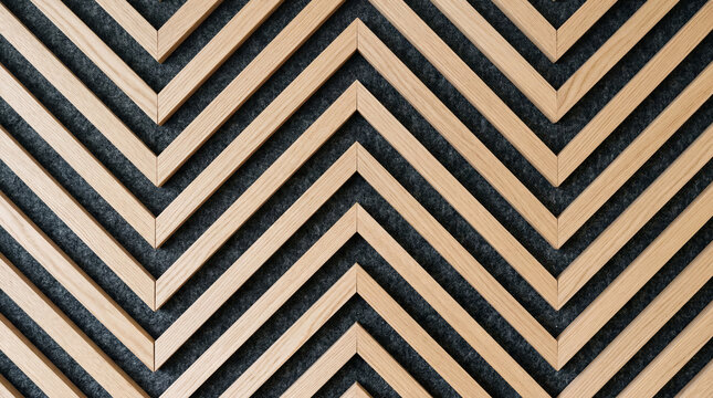 Modern Interior Wall with Geometric Acoustic Wood Slats and Grey Felt