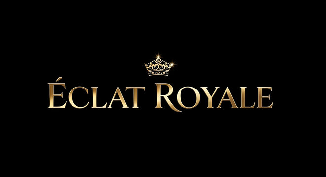 Elegant logo with crown and stylized text on black background.