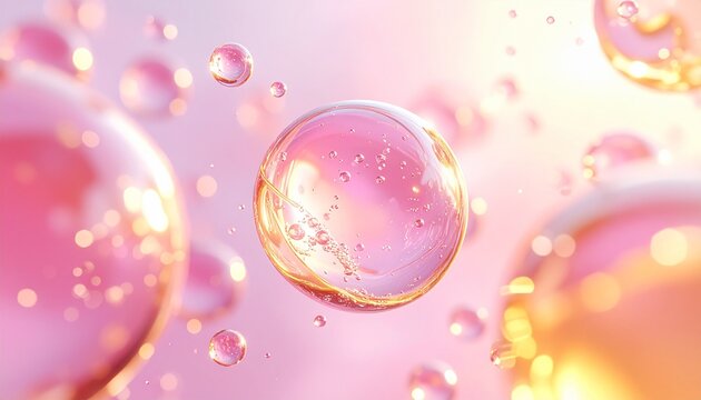 幹細胞由来成分とエクソソームをイメージしたナノカプセル美容液 先進スキンケアの抽象ビジュアル ジェネレーティブAI