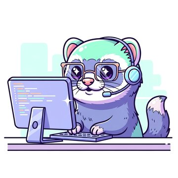 Cute Ferret IT Support Agent Working on Computer.