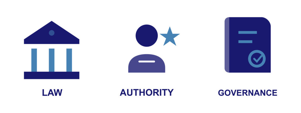 Governance authority and law conceptual icons representing legal frameworks