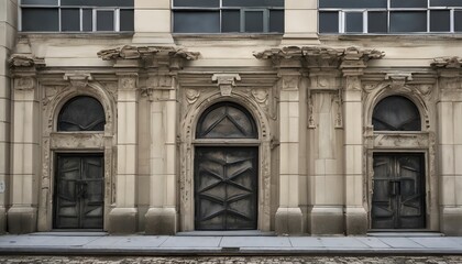 Obraz premium Classical Architectural Facade with Arched Entrances and Windows