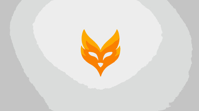 Abstract graphic of a fiery fox head on white and gray swirls background