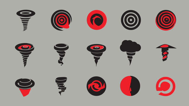Abstract tornado and vortex icons set on gray background graphic design