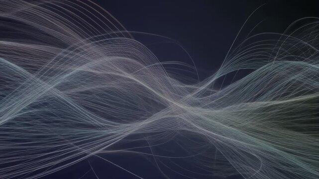 Abstract Waveform of Light: Ethereal strands of light form delicate, flowing waveforms against a dark, muted background, creating a sense of fluidity and cosmic energy.