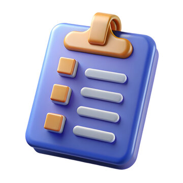 3D Unchecked Checklist Icon with Orange Squares and Blue Clipboard on White Background smooth photo