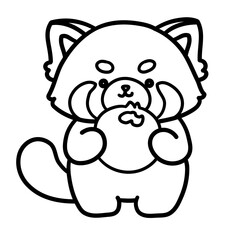 Fototapeta premium red panda cute kawaii line art drawing page