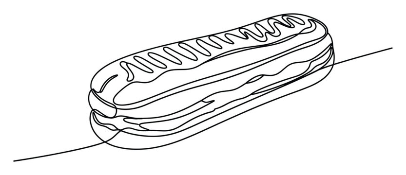 Delicious eclair pastry dessert created with a modern continuous single line drawing for elegant culinary branding
