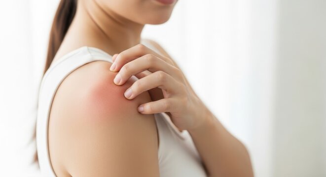 She scratched her itchy shoulder and got a cut on her skin.