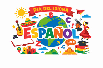 Naklejka premium Colorful Alphabet World Spanish Language Day Vector Illustration