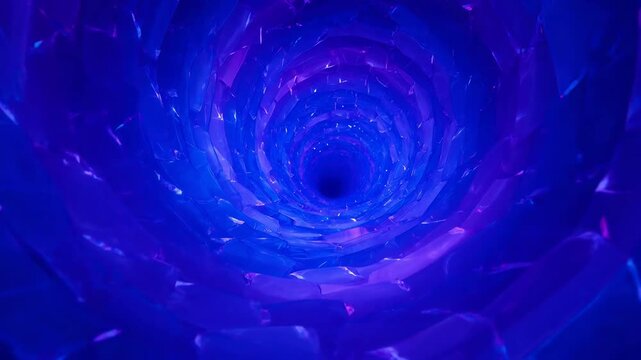 Abstract Blue and Purple Swirling Tunnel Vortex with Sparkling Lights and Shattered Glass Texture Deep Space Galaxy