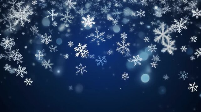 ネイビーに舞うシルバー雪の結晶シームレスループクリスマス背景 プレゼン・YouTube用 16:9 4K