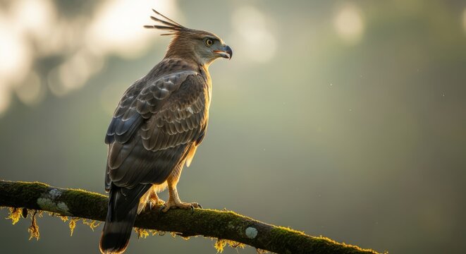 Javan hawk eagle in natural rainforest environments with dramatic lighting, detailed feathers, and powerful expressions, ideal for wildlife, conservation, and premium editorial visuals.
