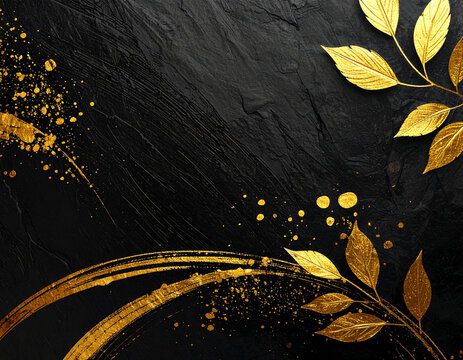 高級感ある和紙の風合いを感じる黒と金の日本のテクスチャ背景 / A Japanese texture background in black and gold that evokes the luxurious feel of washi paper.