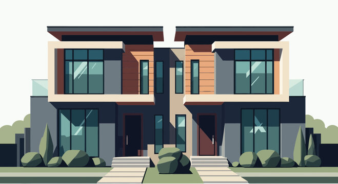 Modern Duplex House Architecture, Twin Homes, Contemporary Design, Exterior Facade