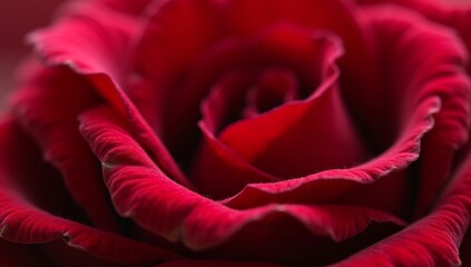 Naklejka premium Close-up Macro Shot of a Deep Red Rose Petals Unfurling.