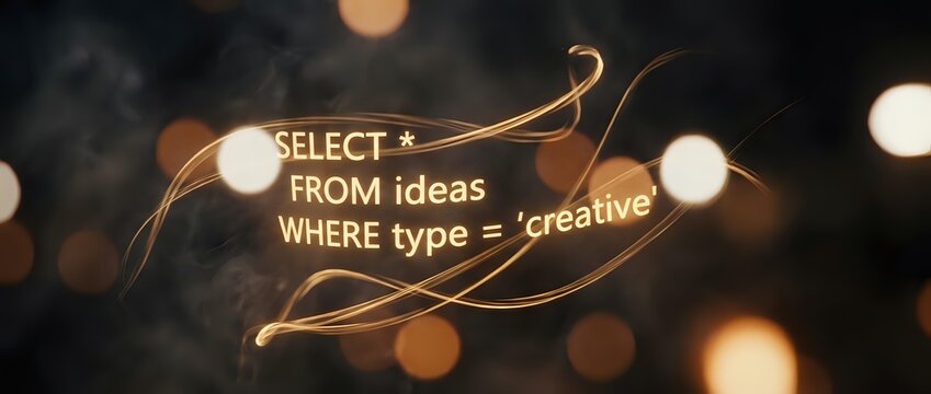 Creative SQL database query syntax with golden text and bokeh lights for programming and web development projects.