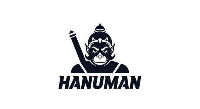 Hanuman Logo Design - Fierce Monkey God Icon with Staff