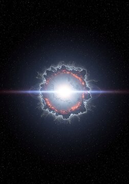 Abstract cosmic illustration showing a point of infinite gravitational density, representing the ultimate compression of all matter and energy, cosmic, science, cosmology