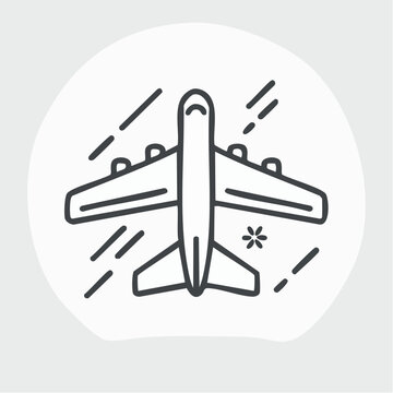 Airplane takes off into the sky with motion lines icon