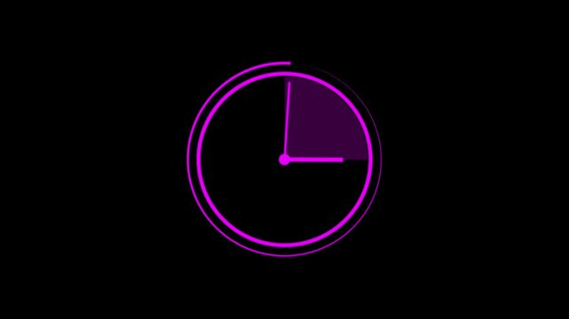 Magenta clock icon isolated on black background.