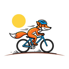 Fototapeta premium Fox Character Riding a Bicycle with Helmet Illustration.
