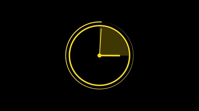 yellow clock icon isolated on black background.