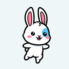 Obraz premium Cute cartoon bunny rabbit with blue eye patch and pink cheeks.