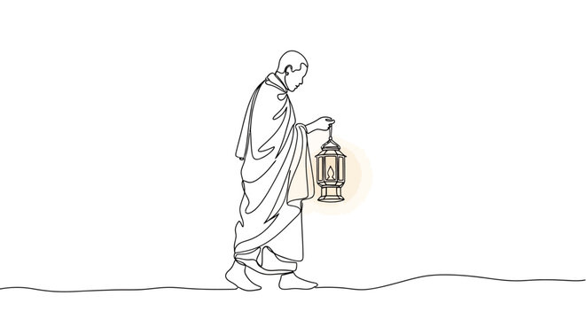 Man walking with a lantern slowly.