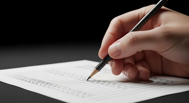 Hand writing with pencil on paper, writing instrument