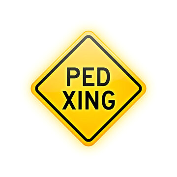 Glowing Yellow PED XING Traffic Sign Modern Diamond Icon
