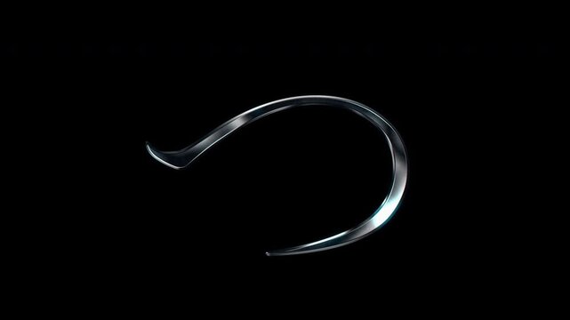 Silver metallic Japanese Hiragana "つ". Alpha channel. Serif font. seamless loop video