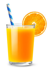 Glass with orange juice, orange slice and straw isolated on transparent background. © Denis Petrovskikh