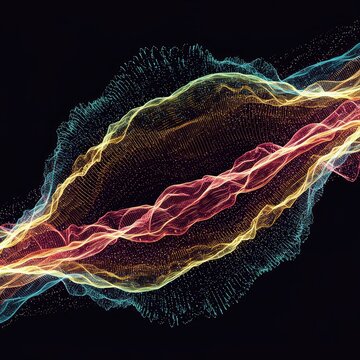 Conceptual representation of coherent waves and vibrations interacting in a complex, flowing energy field. Vibrant abstract background, coherence, radiation, physics