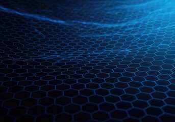 Fototapeta premium Digital geometric pattern background in cool blue and cyan tones. Abstract honeycomb tessellation forming a futuristic web structure, tessellation, depth, graphic