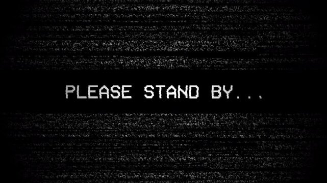 Static television screen with please stand by in white. Perfect for video editing, presentations, online broadcasts, or mediarelated projects.