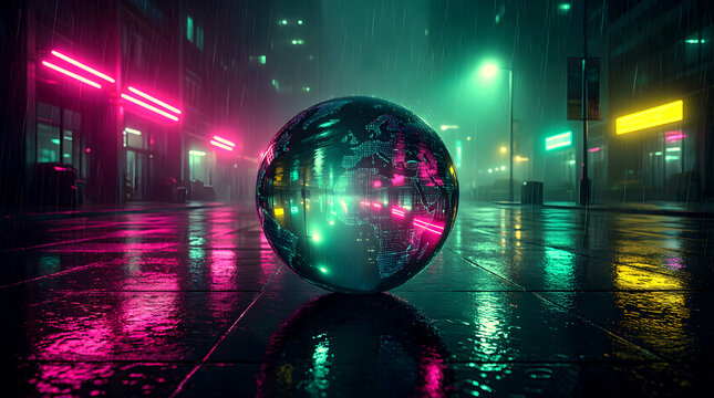 AI Digital Workforce Cyberpunk Noir Neon Reflection Rain Hero for Enterprise Edgy Campaign