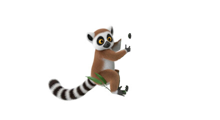 Obraz premium Cute 3D Lemur Climbing with Striped Tail