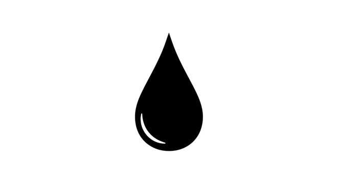A single black drop shape is depicted against a white backdrop, representing liquid or a tear.