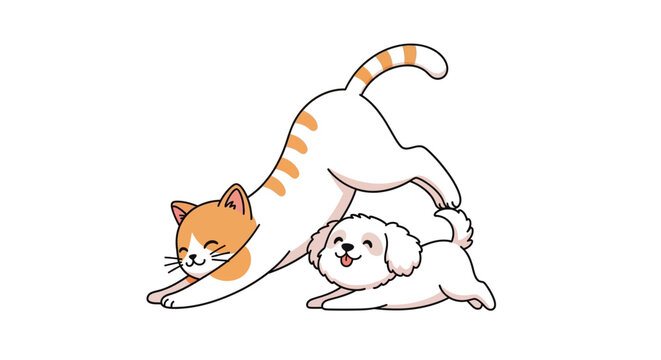 Cat and dog playing together.
