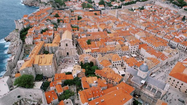 Cityscape with rooftops. Historic city with narrow streets. Aerial image showcasing old town pathways