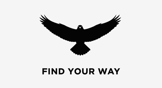 Silhouette of a soaring hawk with wings spread wide, above the text "FIND YOUR WAY"