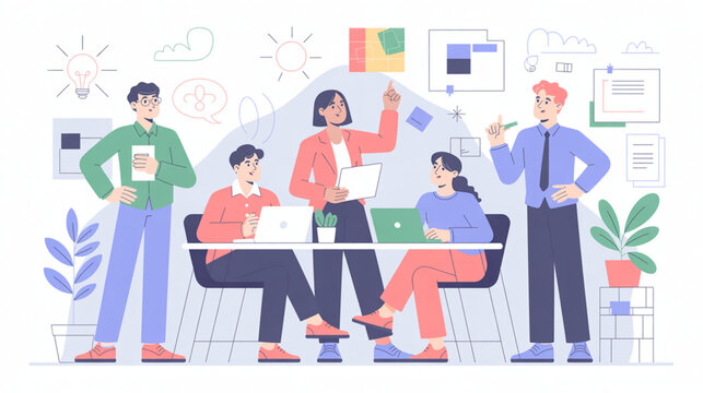 Business team, office workers, collaboration, flat design, colorful illustration, teamwork concept, vector graphics
